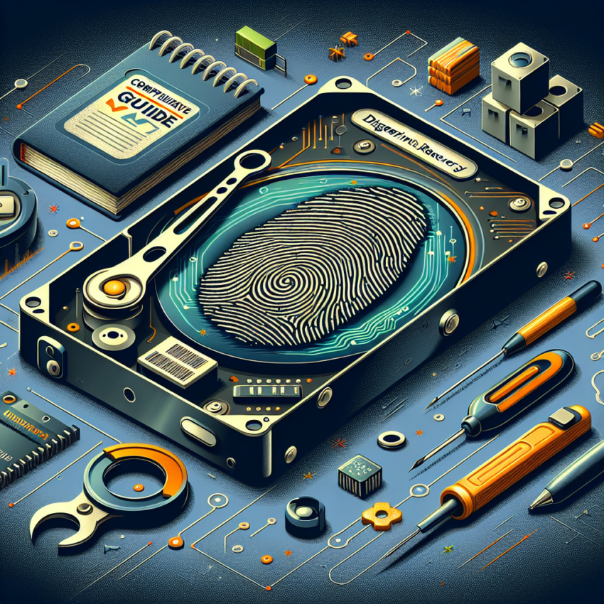 "Technician performing data recovery on a broken drive with fingerprint encryption, illustrating methods and tools used in a detailed guide on recovering encrypted data."