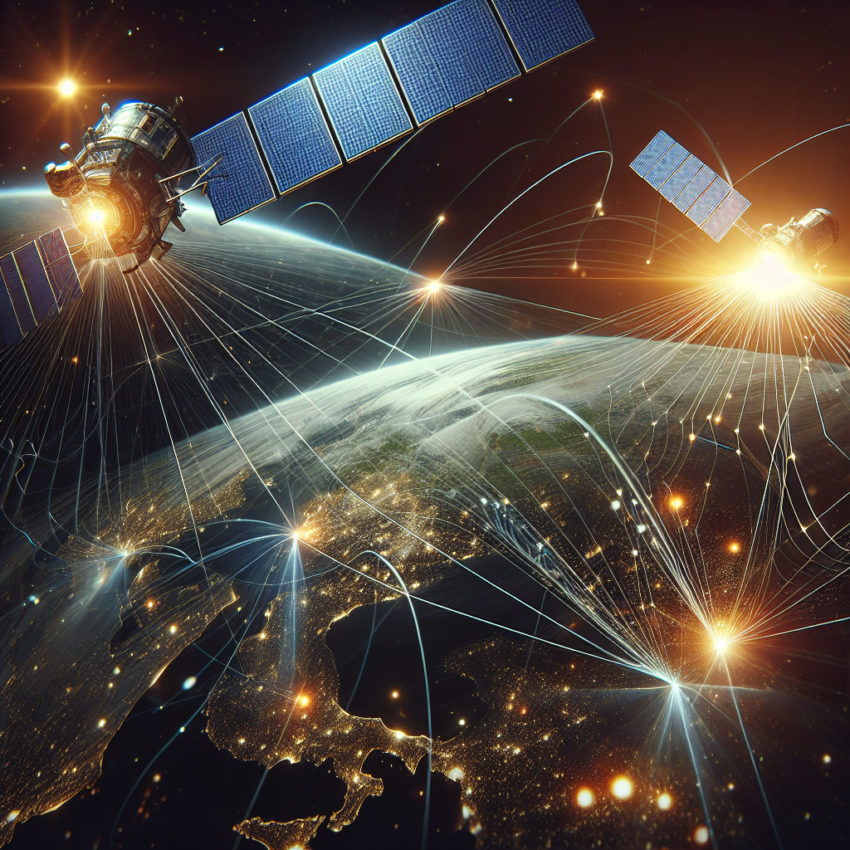 "Satellite internet technology showcased in a diagram illustrating Amazon and SpaceX's latest advancements in satellite internet services."